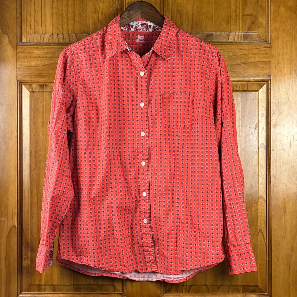 Wrangler George Strait for Her Coral Medallion Button Down Shirt Lg Long Sleeve